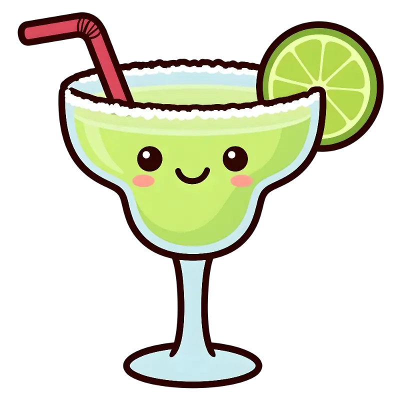 Kawaii Smiling Margarita Character with Salted Rim and Lime