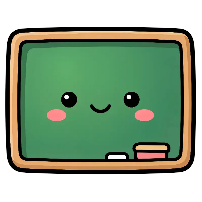 Cute Kawaii Blackboard Character with Chalk and Eraser
