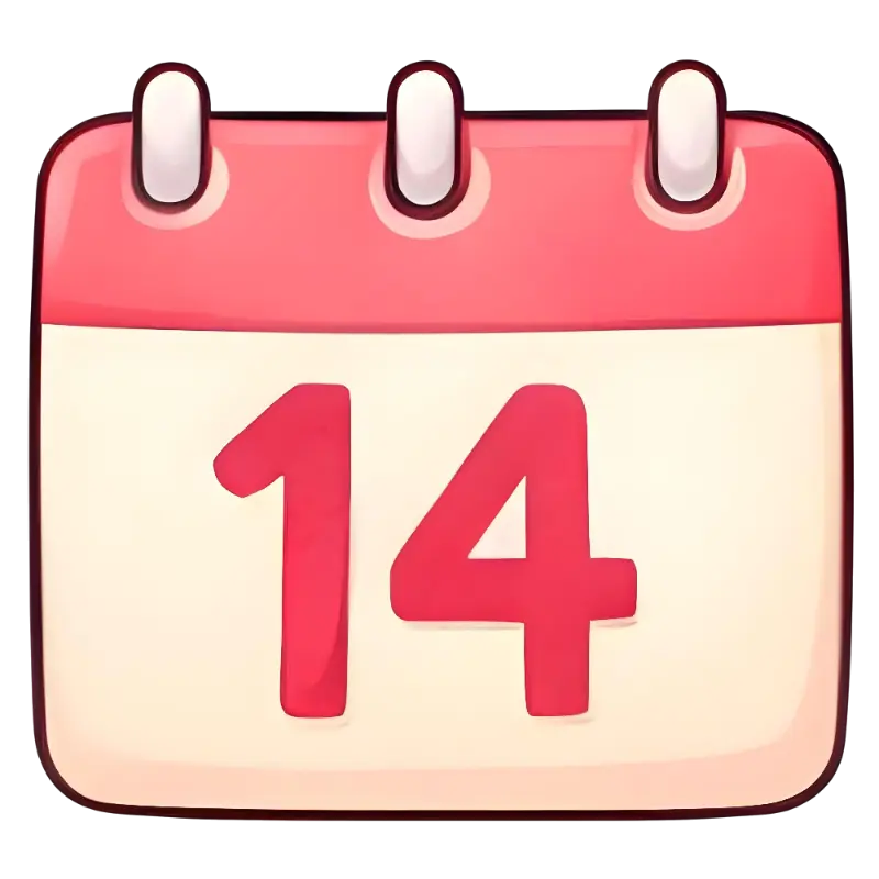 Cartoon Calendar Icon 14: Friendly Glossy App and Web Graphic