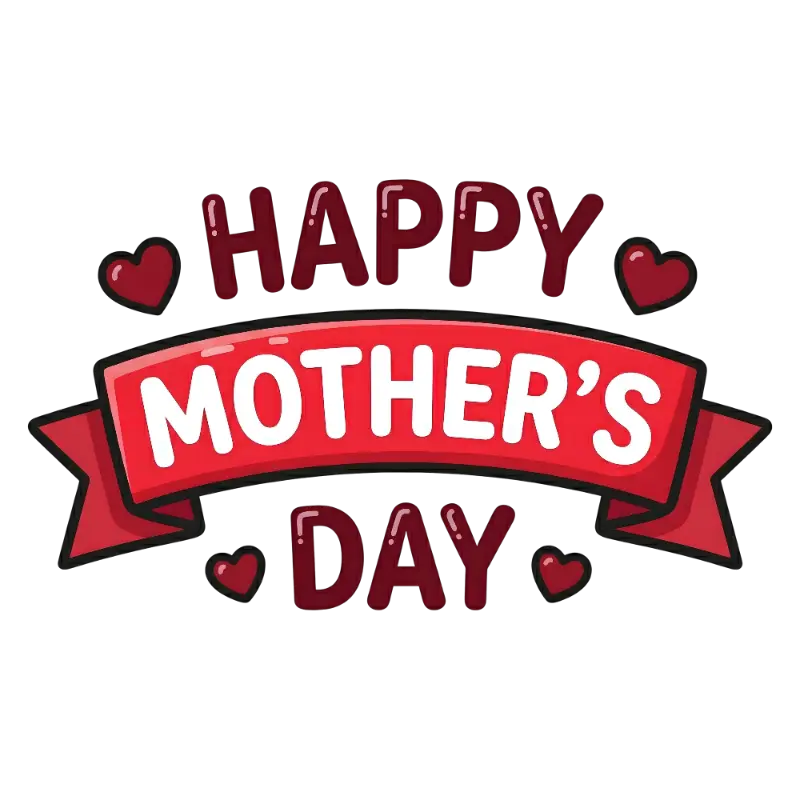 Cartoonish Happy Mother's Day Red Banner with Hearts