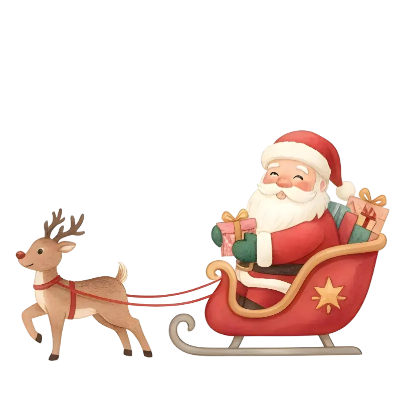 Festive Watercolor Santa Claus Reindeer Sleigh Illustration