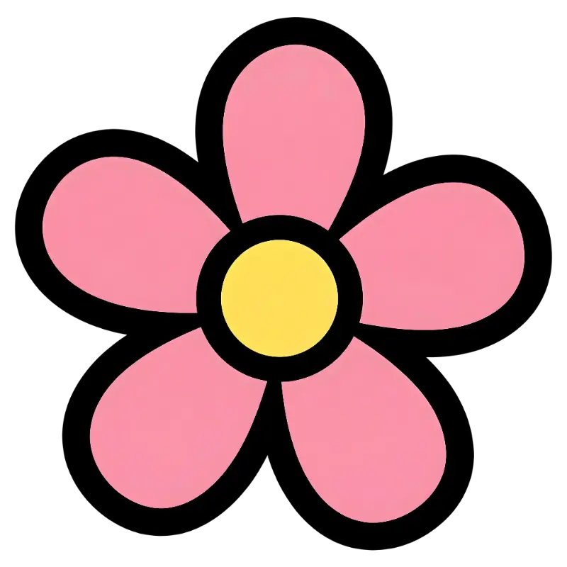 Cute Pink Five Petal Flower with Thick Black Outline