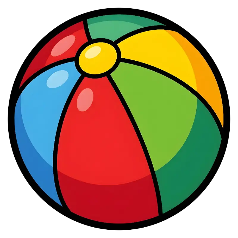 Playful Cartoon Colorful Beach Ball with Bold Outlines