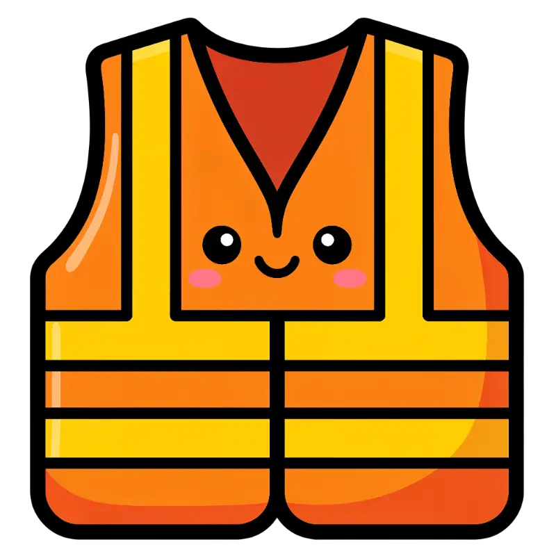 Kawaii Smiling Safety Vest with Blush Cheeks and Thick Outlines