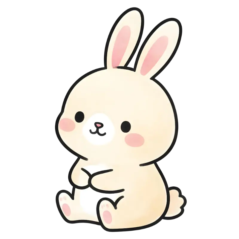 Simple Cute Hand-Drawn Bunny Character with Blush Cheeks and Dot Eyes