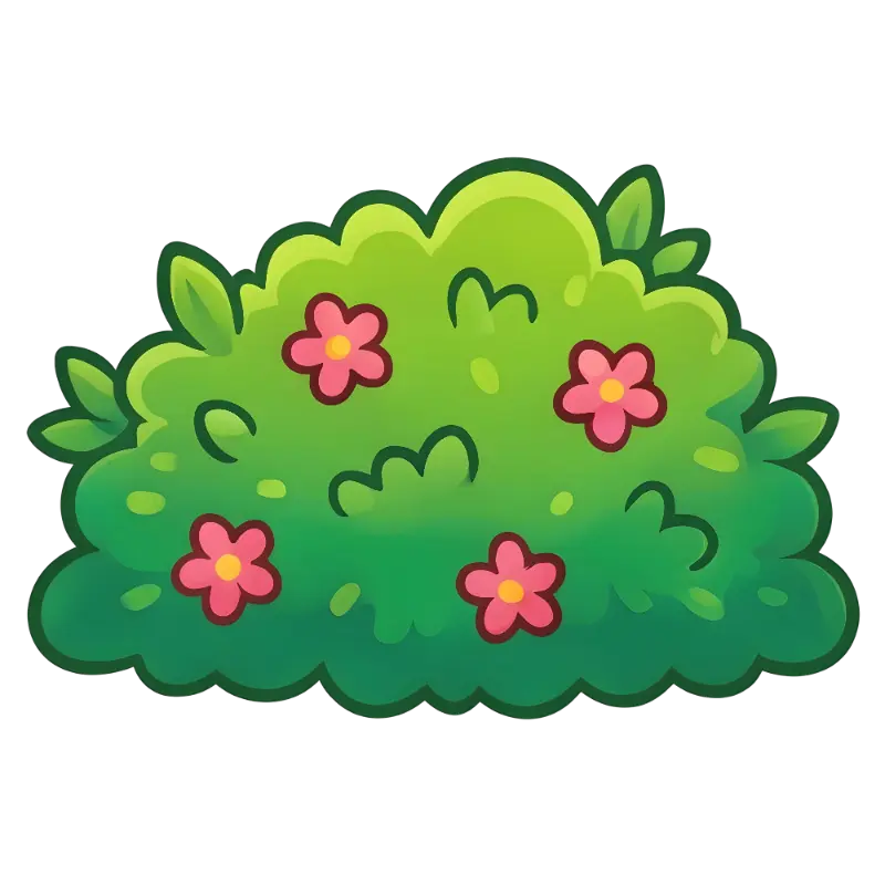 Kawaii Stylized Green Bush with Vibrant Pink Flowers