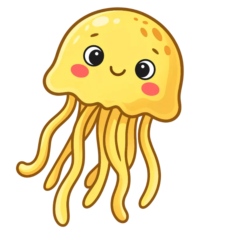 Friendly Yellow Jellyfish Character with Big Smiling Eyes Vector Art