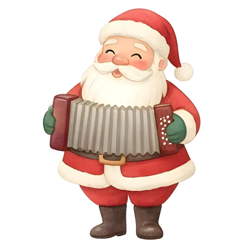 Santa Claus Accordion: Cheerful Watercolor Cartoon Illustration