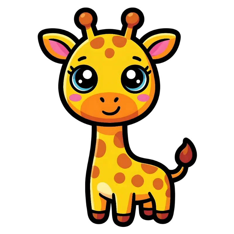 Kawaii Giraffe Character with Large Eyes and Blush Cheeks