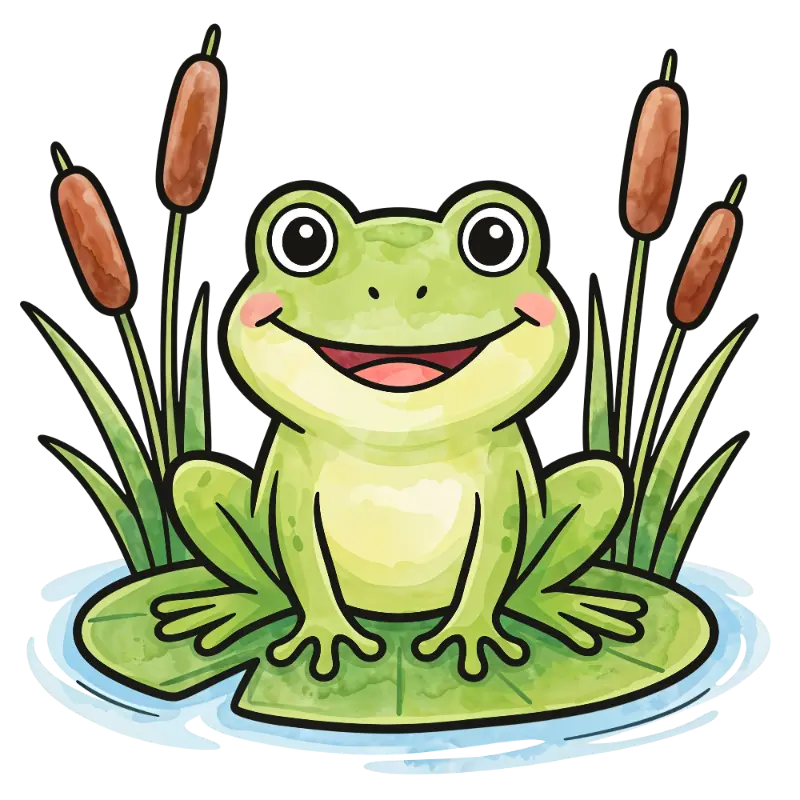 Smiling Frog on Lily Pad Watercolor