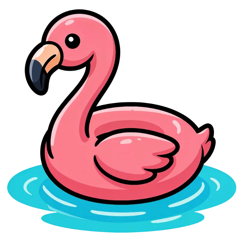 Simple Cute Cartoon Flamingo Floating in Blue Water