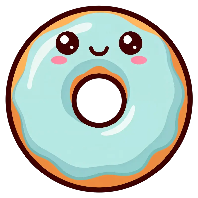 Cute Sweet Donut Character with Light Blue Frosting and Rosy Cheeks