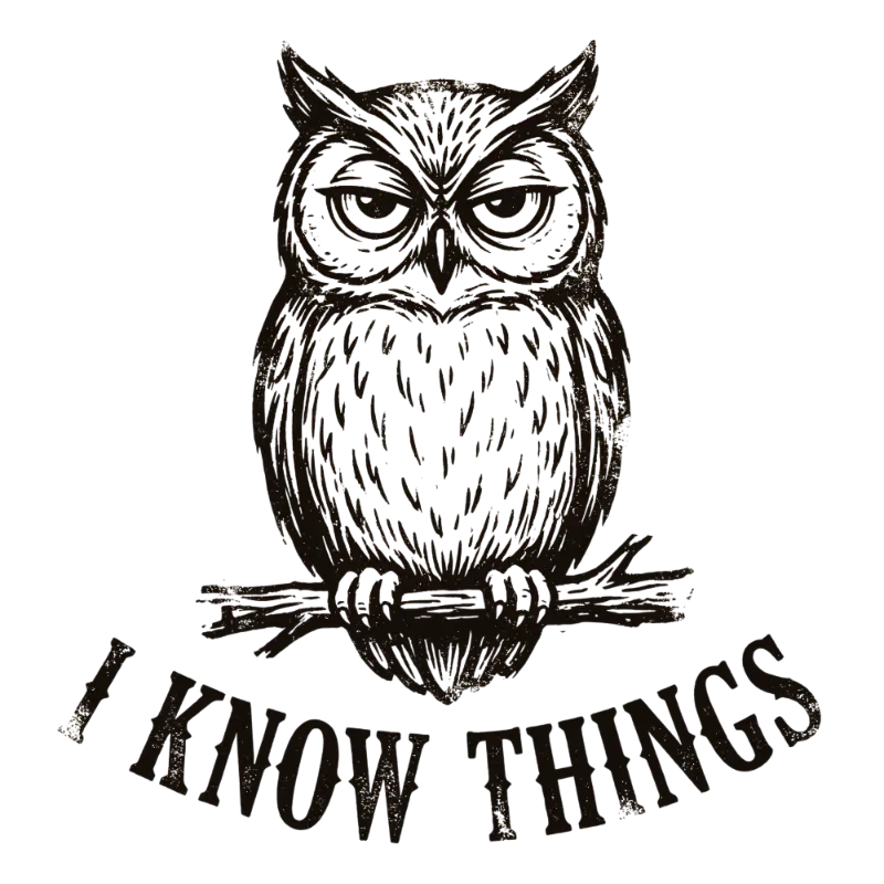 Woodcut Distressed Owl Graphic: Grumpy, Black & White, Rustic Vibe