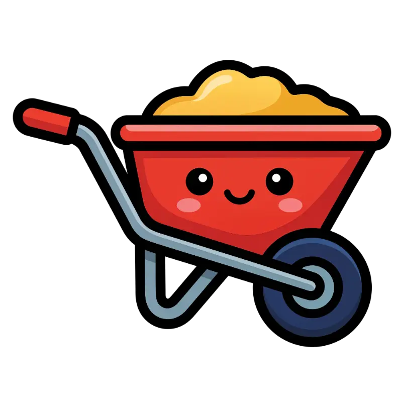 Kawaii Wheelbarrow with Cute Face and Sand