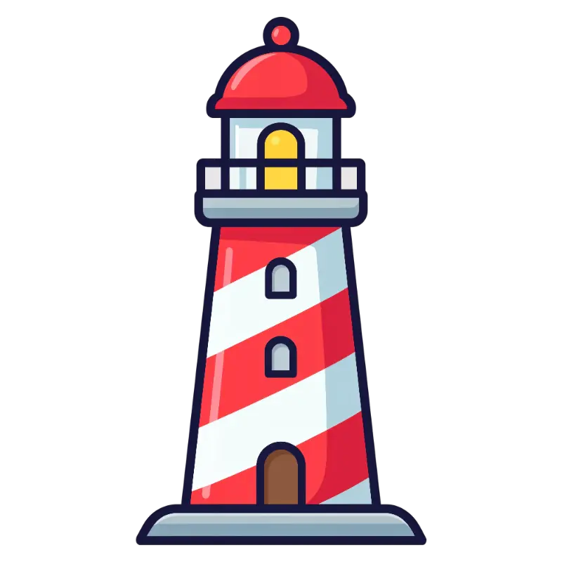 Cartoon Flat Red and White Striped Lighthouse Illustration