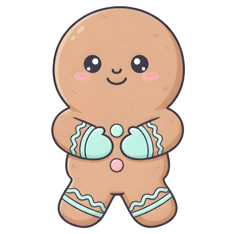 Kawaii Gingerbread Man Christmas Holiday Character Illustration
