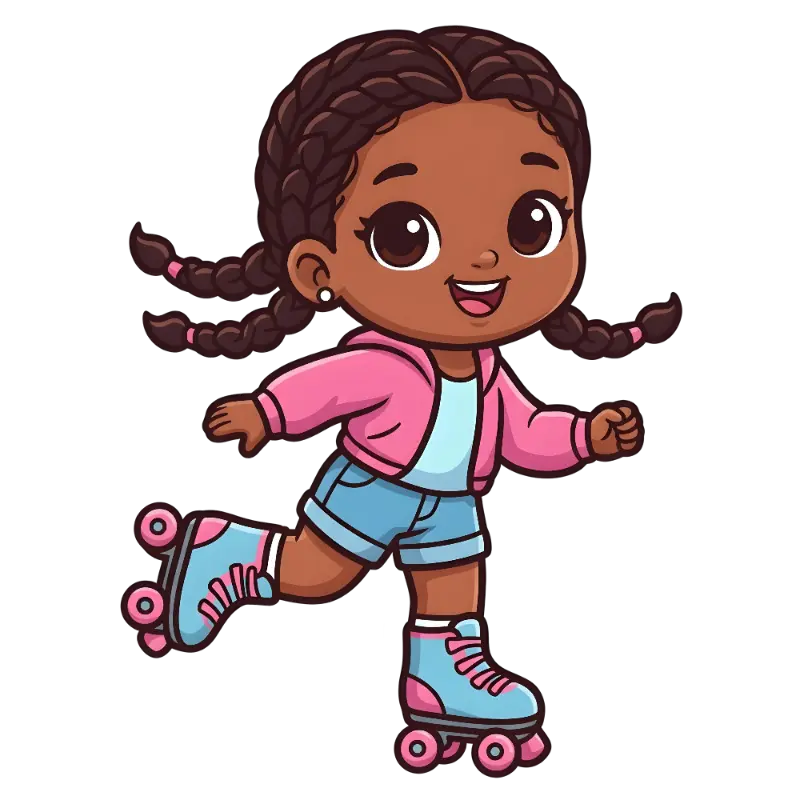 Kawaii Cartoon Girl Roller Skating Kids Illustration Sticker