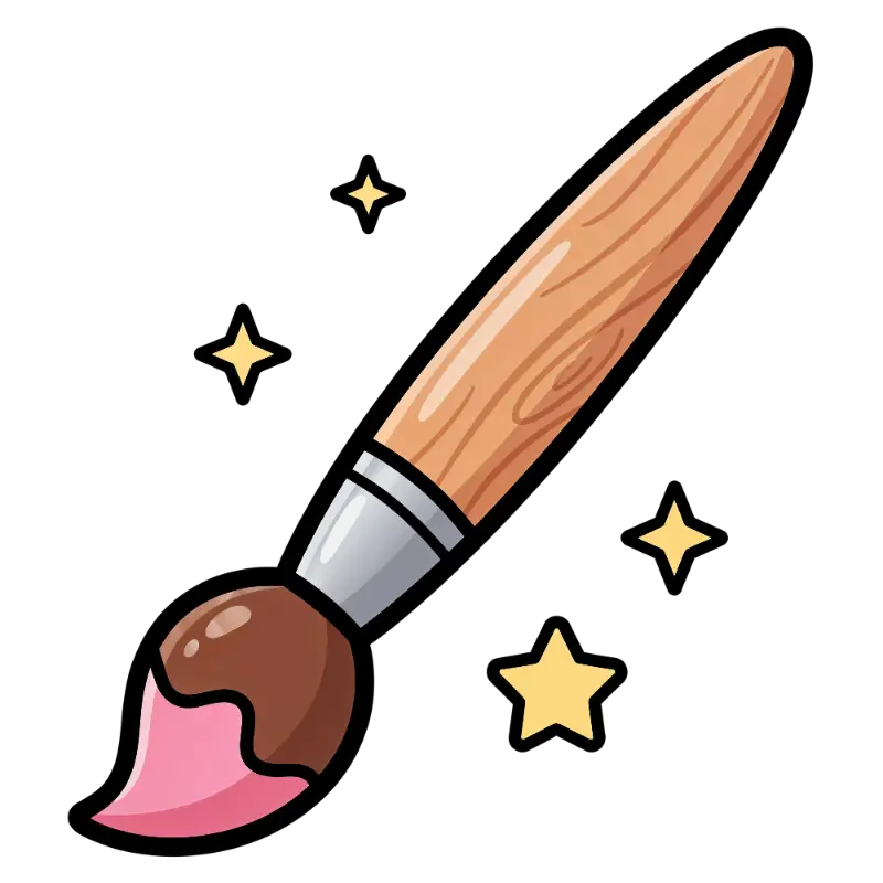 Pink-Dipped Cartoon Paintbrush with Sparkle Stars