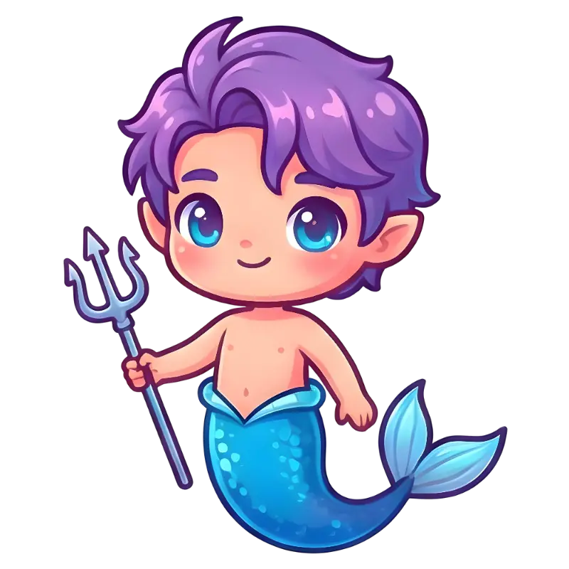 Cute Chibi Merman with Purple Hair and Trident