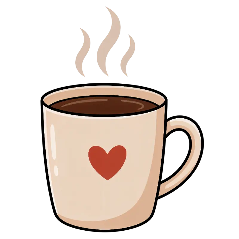 Pixel Art Steaming Coffee Mug with Simple Red Heart