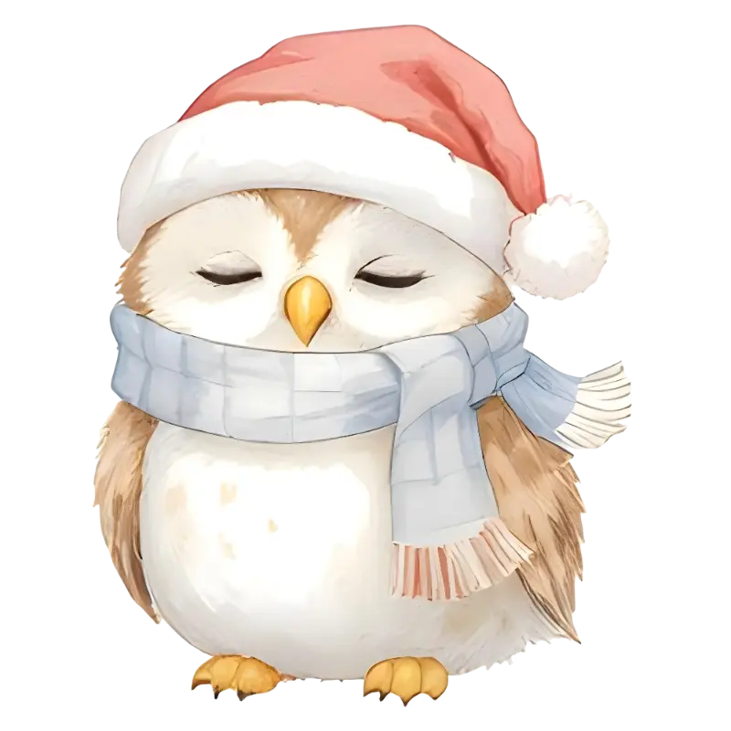 Cute Watercolor Sleeping Owl Christmas Illustration for Cozy Winter