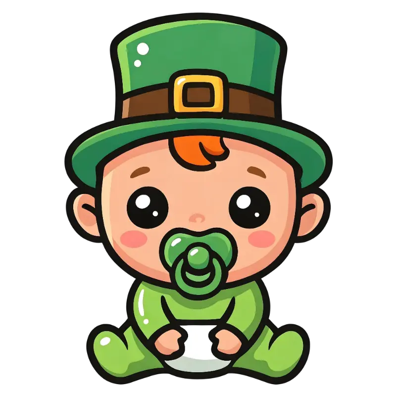 Sweet Chibi Baby Leprechaun with Pacifier and Rosy Cheeks
