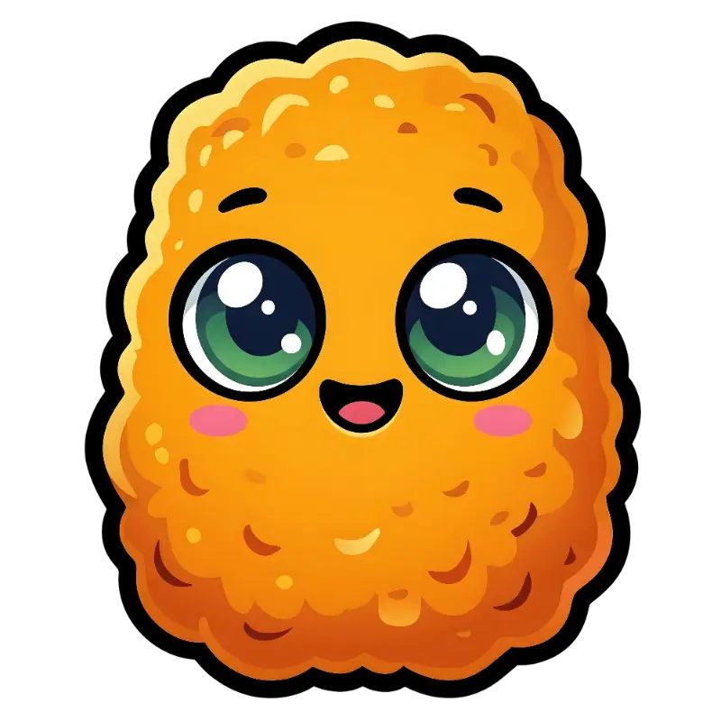 Cute Kawaii Chicken Nugget Character with Big Glossy Eyes