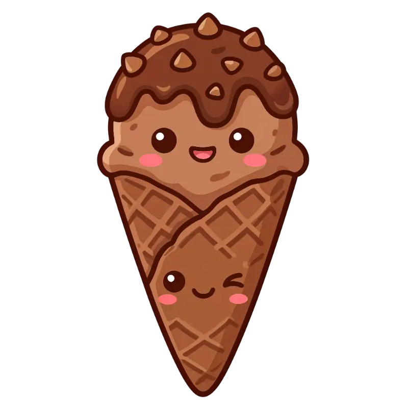 Cute Chocolate Ice Cream Cone with Happy and Winking Faces