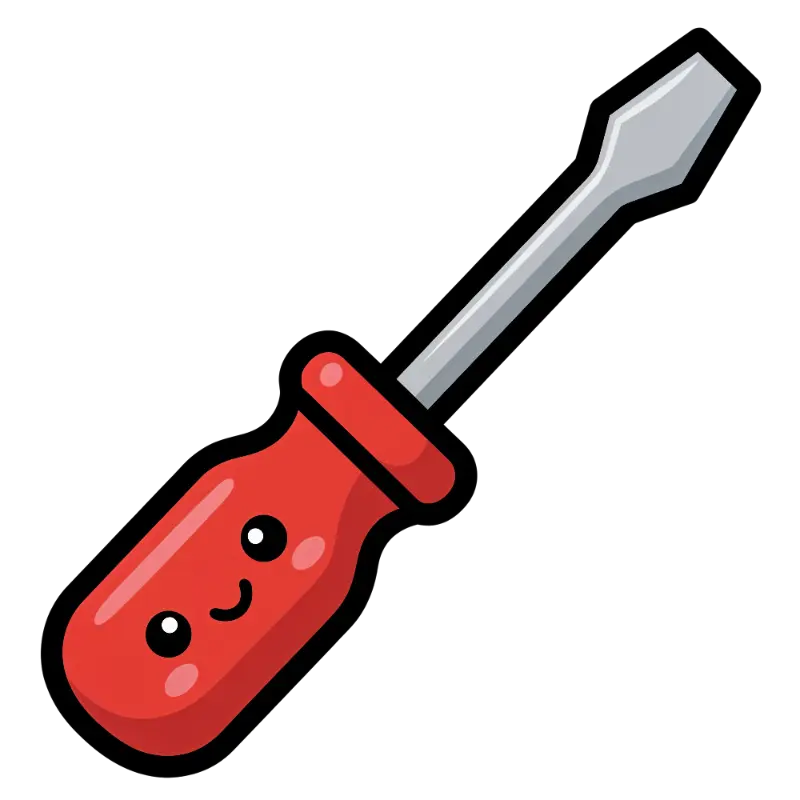 Playful Cartoon Screwdriver with Happy Face and Thick Outline