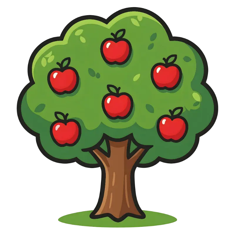 Playful Cartoon Apple Tree Illustration with Red Apples