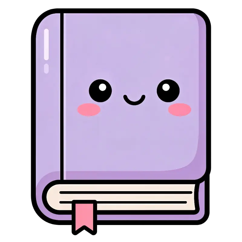 Kawaii Lavender Book Character with Blush