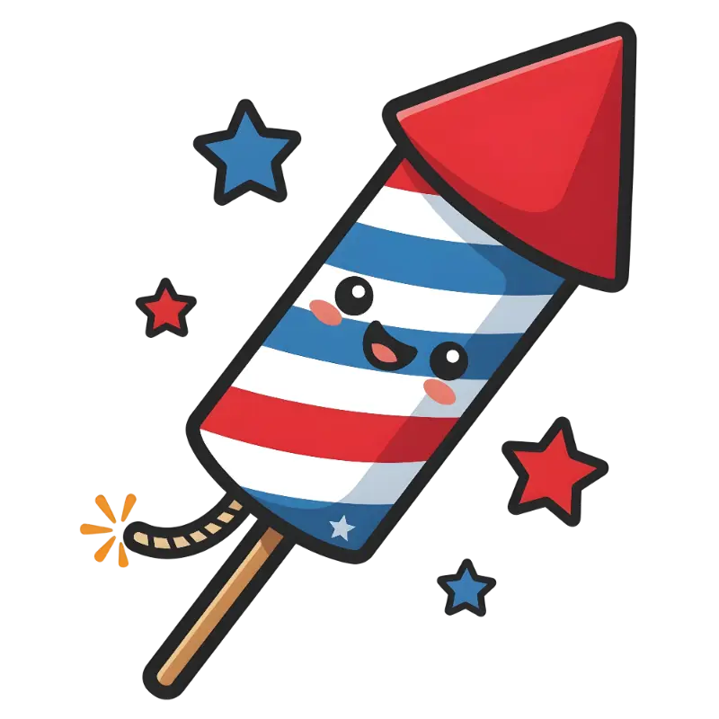 Patriotic Striped Firework with Cheerful Face and Stars