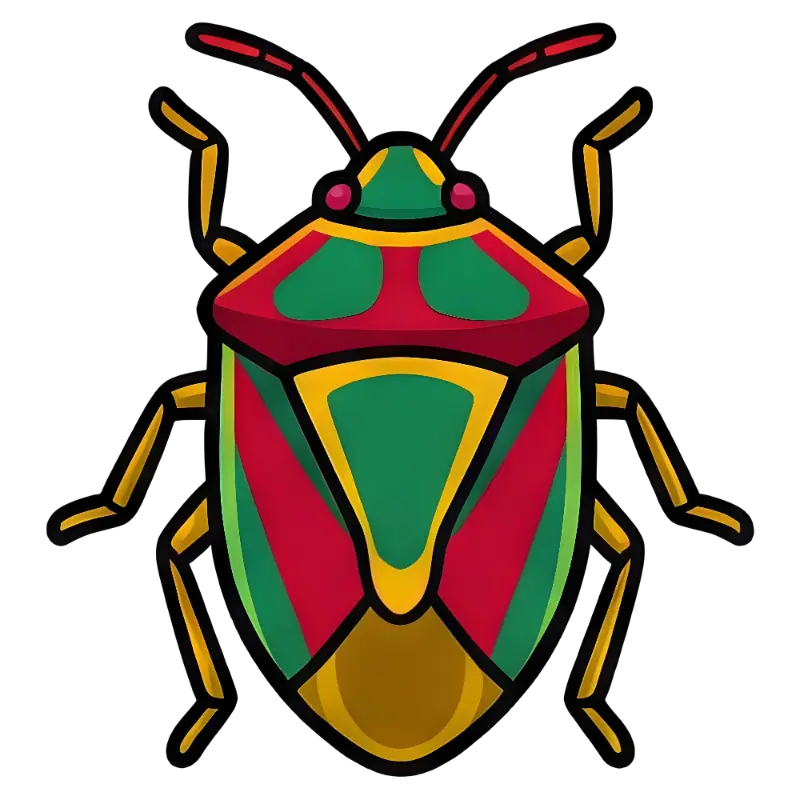 Graphic Vibrant Segmented Beetle with Thick Black Outlines