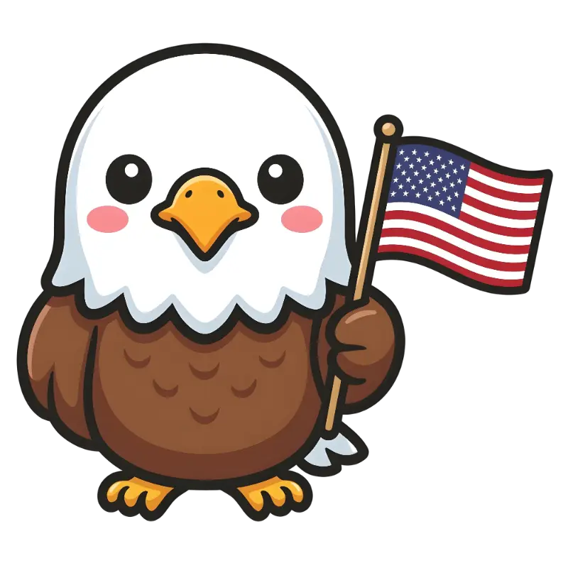 Kawaii Cute Eagle Holding American Flag Illustration