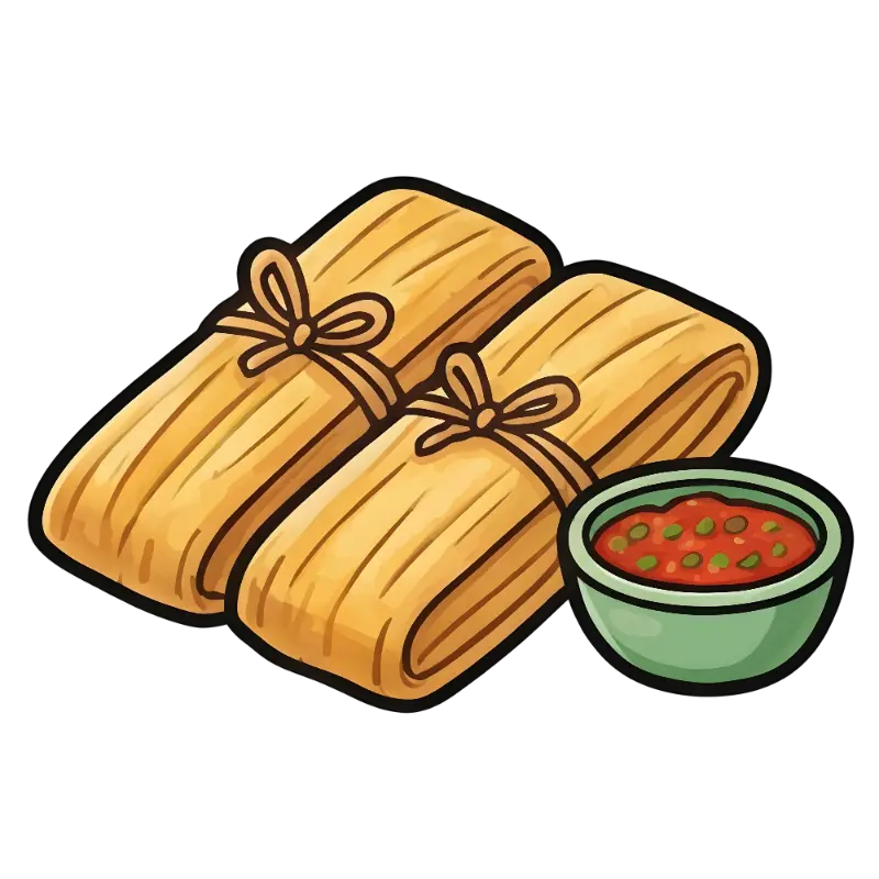 Cartoon Tamales and Chunky Salsa Bowl Illustration