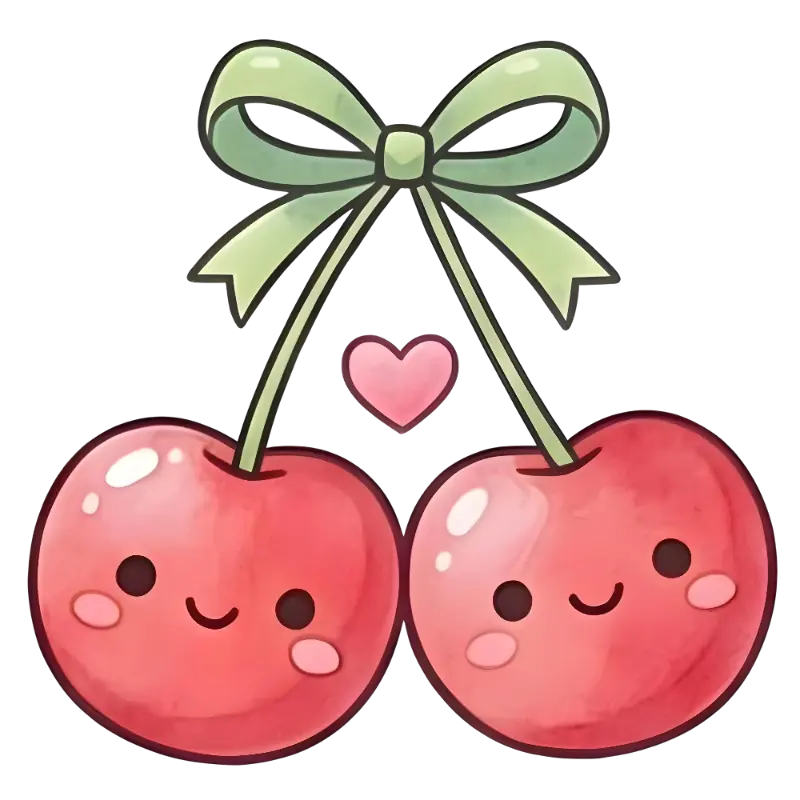 Kawaii Watercolor Cherries with Bow & Heart Custom Kiss-Cut Sticker