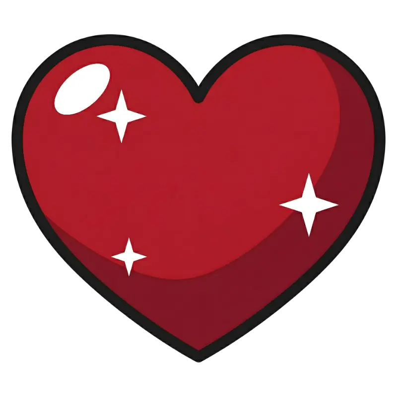Cute Glossy Red Heart with Star Sparkles and Bold Outline