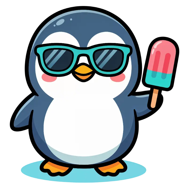 Adorable Penguin with Teal Sunglasses and Pink Popsicle