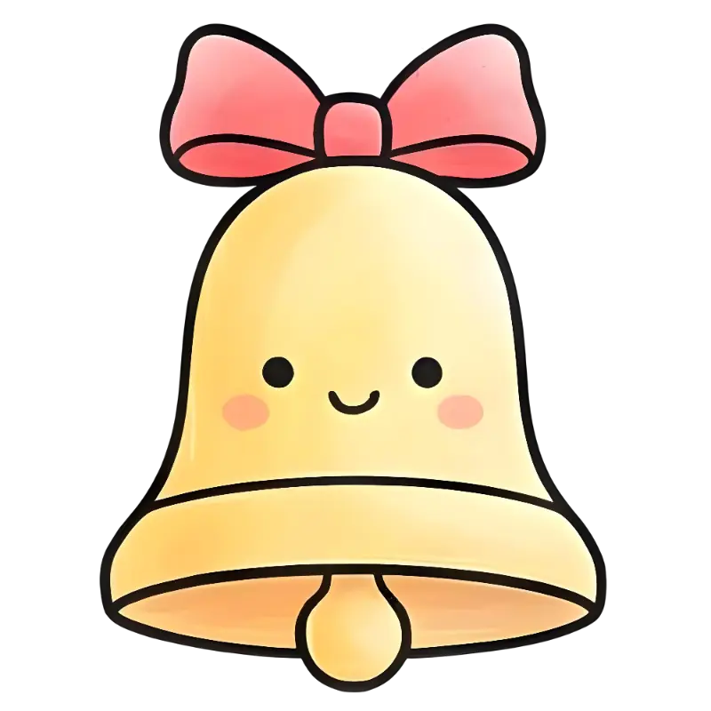 Cute Kawaii Cheerful Bell with Pink Bow Kiss-Cut Stickers