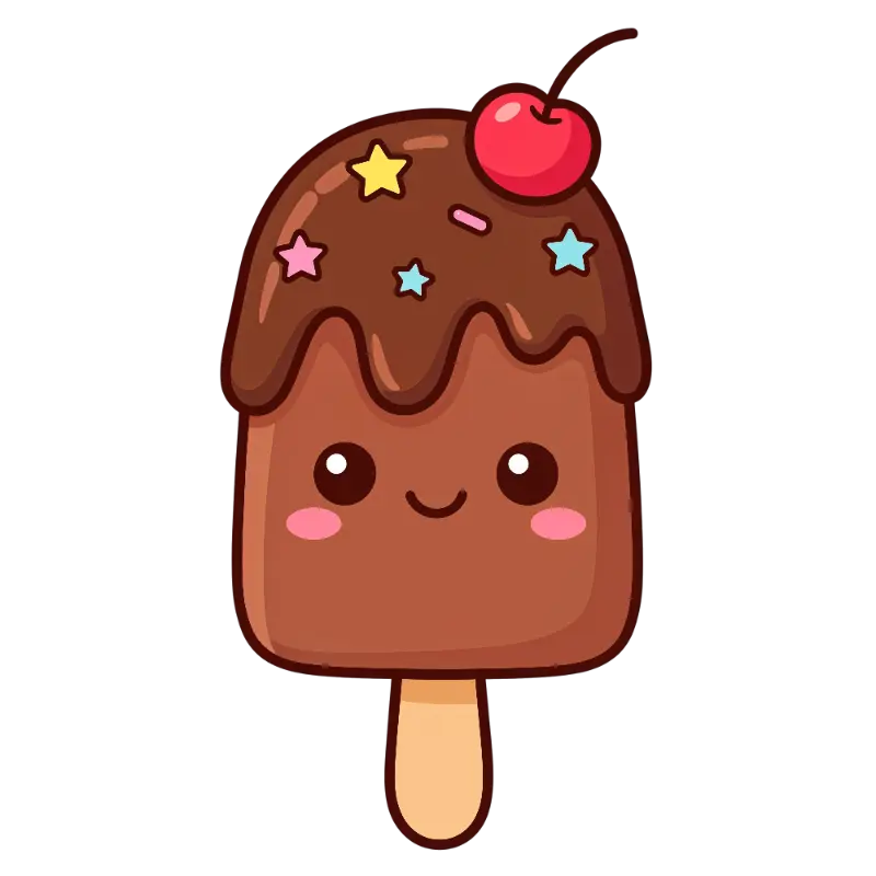 Kawaii Chocolate Drizzle Ice Cream Bar with Cherry Sprinkles