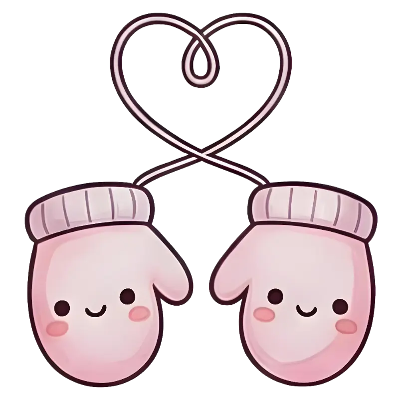 Kawaii Cartoon Mittens with Heart String Graphic for Valentine's Day