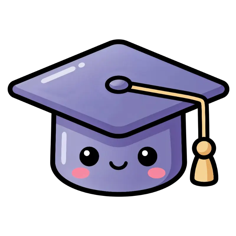 Kawaii Purple Graduation Cap with Smiling Face and Pink Cheeks