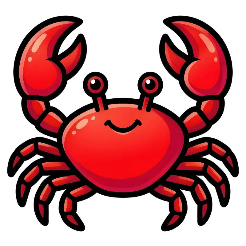 Bold Cartoon Crab with Big Eyes and a Friendly Smile