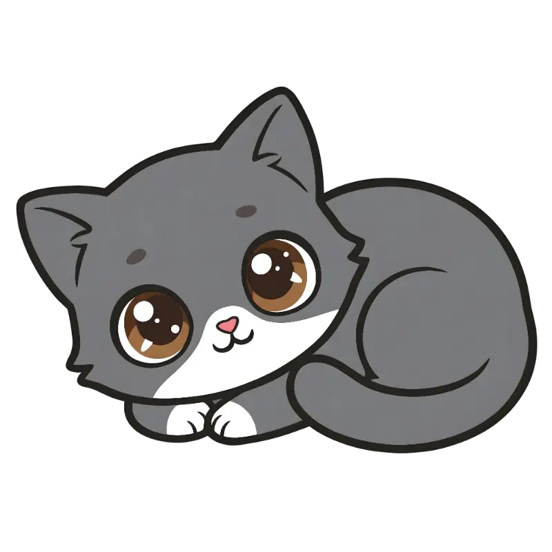 Kawaii Curled Cat Kiss Cut Sticker with Expressive Eyes