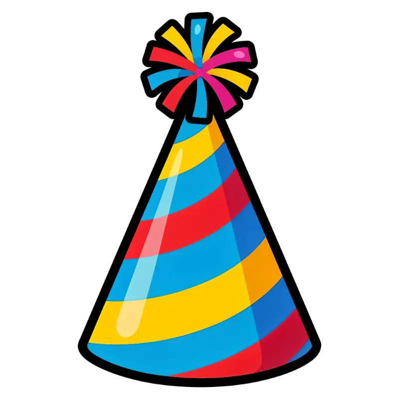 Playful Cartoon Conical Party Hat with Rainbow Stripes
