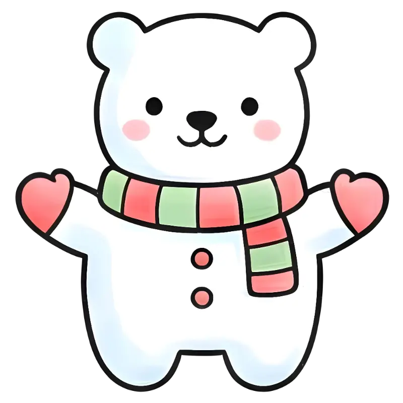 Kawaii Cartoon Polar Bear Graphic with Scarf and Mittens for Winter
