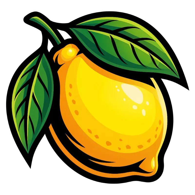 Vibrant Graphic Lemon with Textured Dots and Stylized Leaves