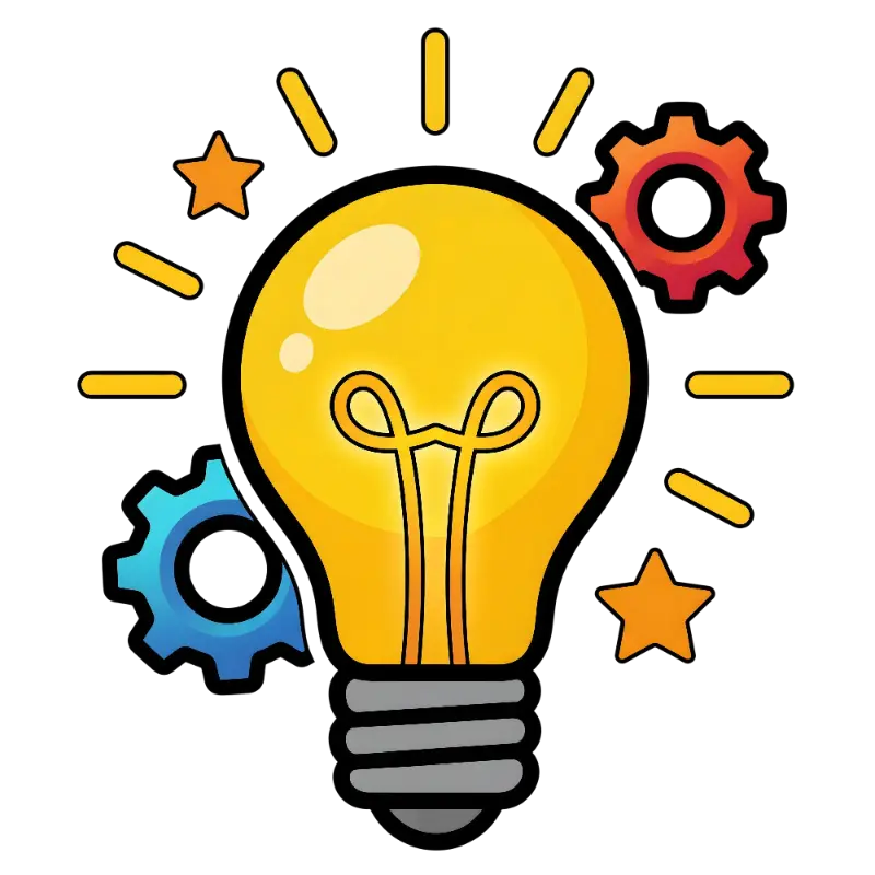 Vector Art Light Bulb with Blue Gear Red Gear and Stars