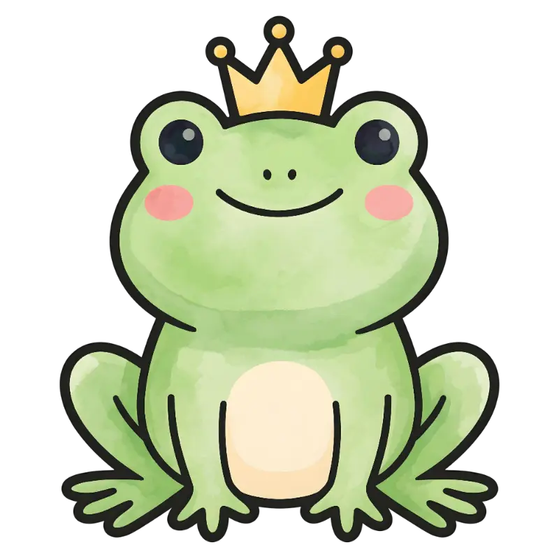 Watercolor Kawaii Crowned Frog Illustration