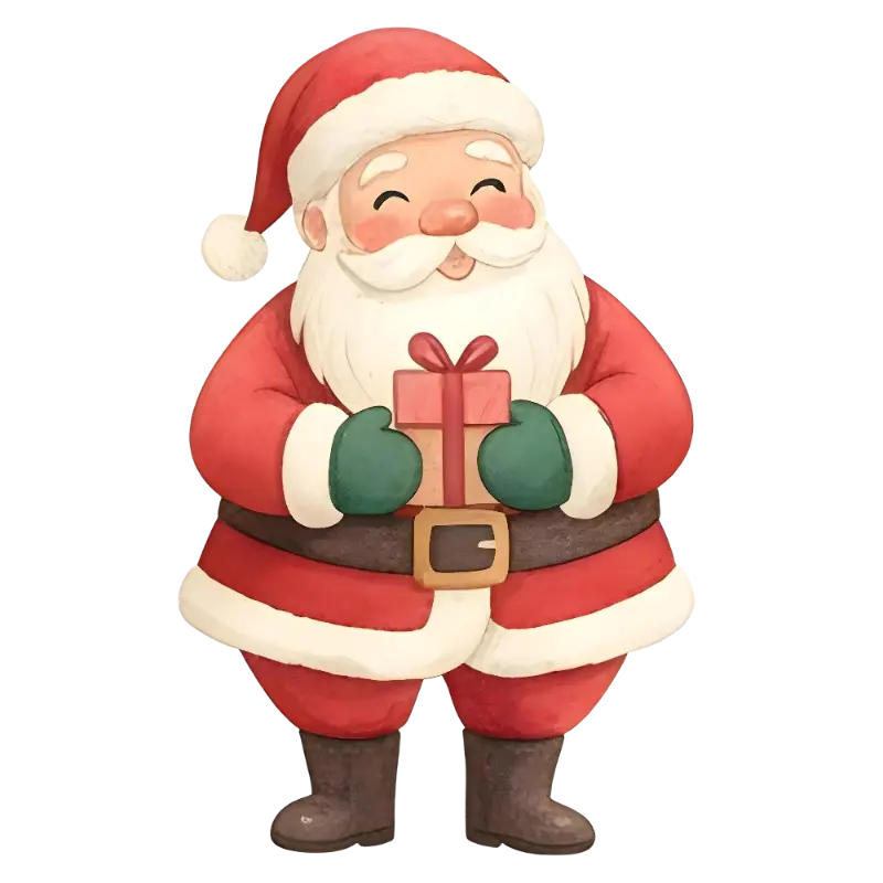 Watercolor Santa Claus with Gift Festive Illustration for Kids